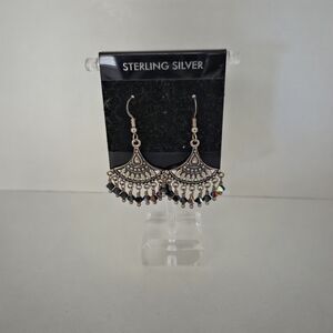 Dangle Swarovski Crytals Black AB  Chandelier Earrings and Sterling Silver